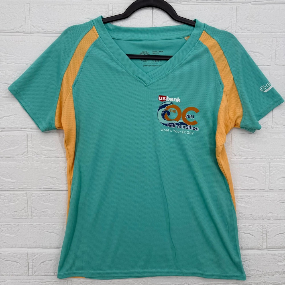 OC Half Marathon Shirt Womens Large Teal Orange V-Neck Athletic Top